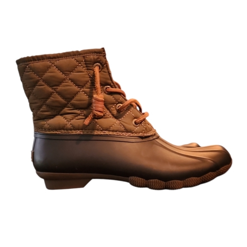 Sperry Women's Saltwater Quilted Duck Boot Size 5 olive green & blue Waterproof